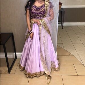 Purple&Gold Lehenga Indian Dress - Four Piece Set